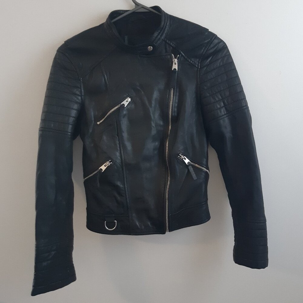 ZARA Vest Leather 100% Genuine collection Trafaluc Outerwear Small Black Shiny